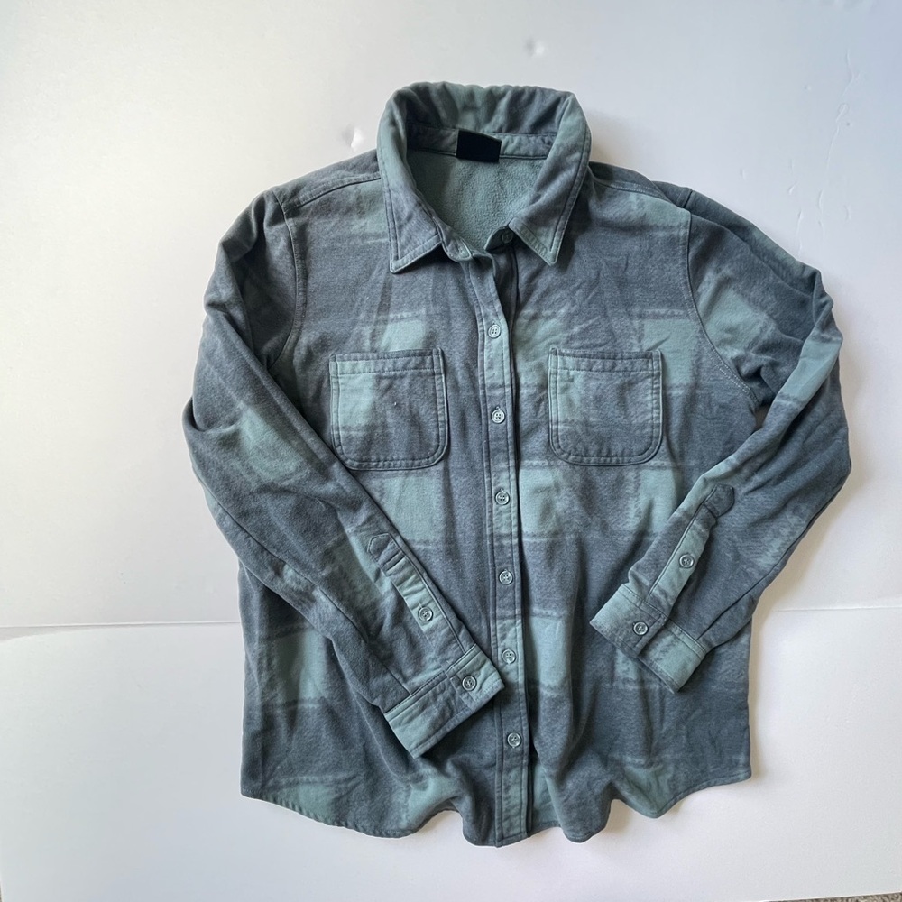 32 Degrees Heat Womens Green/Blue Plaid Flannel Button-Up Long-Sleeve Top Size M